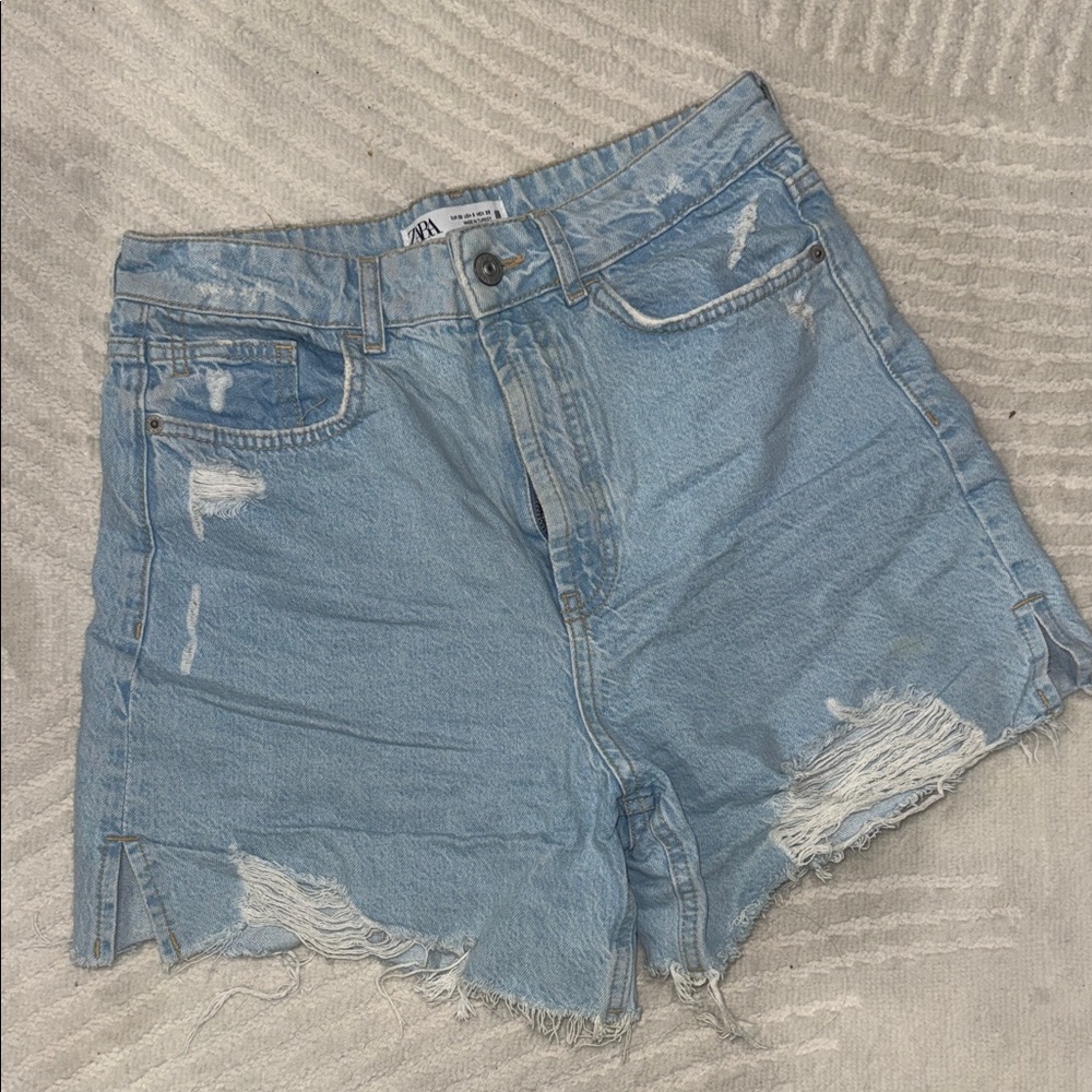 Zara Faded Blue Ripped Jean Shorts